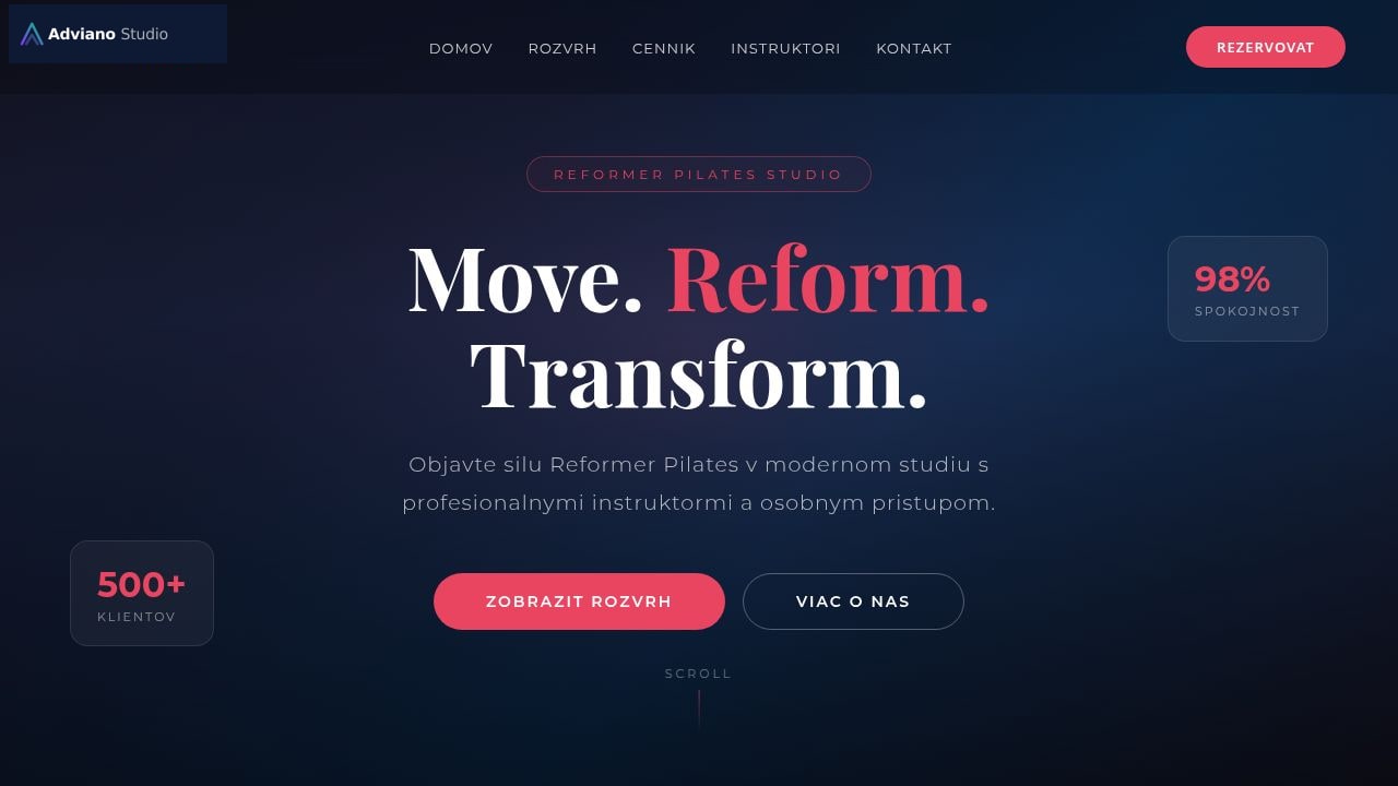 Ukážka homepage v aplikácii